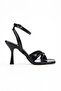 Black Patent Leather Ankle Strap Cross-Strapped Heeled Women's Sandals - 2