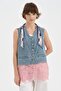 Women's Denim Fabric Collar Vest with Scarf and Lace Detail on the Back - 2