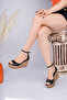 Fi̇ona Model Genuine Leather Black Open Toe Closed Back Ankle Buckle Platform Wedge Heel Sandals - 4