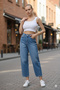 Blue High Waist Washed Detailed Relaxed Fit Mom Jean Denim Pants - 3