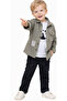 Boy's Pocket Button Closure Gabardine Jacket Jeans T-Shirt Brown Color Three-Piece Set - 4