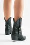 Women's black leather thermo sole buckled pointed toe western cowboy boots - 4