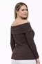 Plus Size Madonna Collar Lycra Ribbed Blouse-Brown - 3