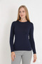 Women's Navy Blue Long Sleeve Crew Neck Basic Body Slim Fit Lycra Flexible Viscose Daily Blouse - 2