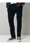 Dark Navy Blue Velvet Corduroy Chino Trousers with Elastic Waistband