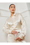 Women Off-White Satin Long Sleeve Shirt - 3