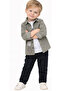 Boy's Pocket Button Closure Gabardine Jacket Jeans T-Shirt Brown Color Three-Piece Set - 2