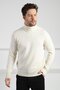 Ecru Turtleneck Men's Long Sleeve 100% Lamb Wool Knitwear Sweater - 3