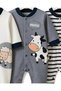 Baby Girl and Boy 0-3 / 3-6 / 6-9 Months Cow and Lamb Printed 3-Piece Jumpsuit Set with Bottom Zipper - 7