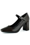 Mary Jane Brown Patent Leather Square Toe Strappy Thick Heeled Classic Shoes - 4