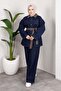 Collar Detailed Denim Suit Dark Blue - 5