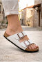 Unisex White Flat Double-Strap Buckle Slippers – Anatomical Sole Orthopedic Home and Outdoor Slippers Eva Sole