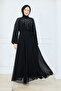 Women's Lined Chiffon Dress with Stone Belt - 5