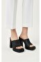 High Thick Heeled Platform Sole Black Slippers - 6