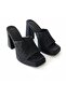 High Thick Heeled Platform Sole Black Slippers - 3