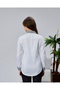 White Cotton Satin King Striped Fabric Detailed Slim Fit Women's Shirt - 7