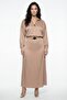 Women's Beige Summer Belted Satin Top and Bottom Set with Accessories