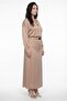 Women's Beige Summer Belted Satin Top and Bottom Set with Accessories - 2