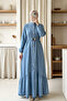 Rubber Belt Detailed Buttoned Long Denim Dress Ice Blue - Ice Blue - 2