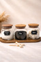 3 Glass Spice Containers with Acacia Stands 635Cc - with Bamboo Spoon and Label - 4