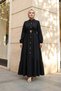 Rubber Belt Detailed Buttoned Long Denim Dress Black - Black - 2