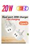 2-Pack 20W USB-C PD Fast Wall Charger – Dual Port Travel Power Adapter with British Plug – Compatib
