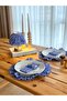 4-Piece Sea Linen Fabric 3-Compartment Spoon Holder with Ruffle Detail / Fork-Spoon-Knife - 3