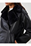 Esvab • Modern & Distinctive Fur Roba Collar Women's Leather-Look Coat - 3