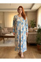 New Season Powder Patterned Full Length Long Sleeve Plus Size (Oversized) Nightgown - 4