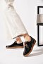 Black patent leather women's genuine leather shoes with elastic band