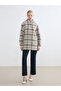Özmarka New Season Stand Collar Plaid Women's Cashmere Coat - 3
