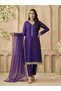 Purple V-Neck Zari Embroidered Lace A-Line Kurta with Wide Leg Pants and Dupatta Set