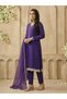 Purple V-Neck Zari Embroidered Lace A-Line Kurta with Wide Leg Pants and Dupatta Set - 2