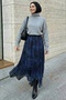 Zebra Pattern Asymmetrical Blue Crinkled Chiffon Skirt - 3