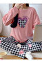 Pink Heart Long Sleeve T-Shirt and Checked Pyjama Set