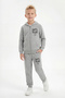 3-Piece Zippered Printed Detailed Kangaroo Pocket 6-Piece Boys' Tracksuit Set - 3