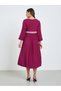 Women Magenta Embroidery Lace A-Line Midi Dress - 5