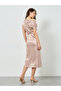 Women Beige Satin One Shoulder A-Line Midi Dress - 5