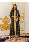 Women Black Gold Embroidered Belted Jalabiya