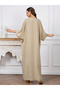 Women Beige Embroidered Batwing Sleeve Jalabiya - 2