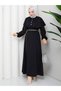 Crepe Dress with Crystal Belt and Stone Button Detail, Bolero Cape - 7