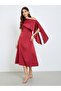 Women Red One Shoulder Asymmetrical Sleeves Midi Dress - 3