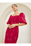 Maroon Embellished Puff Sleeve Sheath Midi Dress - 2
