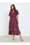 Women Burgundy Polka Dot Print A-Line Maxi Dress - 4
