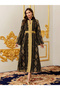 Women Black Gold Embroidered Belted Jalabiya - 2