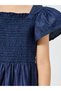 Girls Navy Blue Smocked Detail Tiered Dress - 3