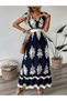 Women Navy Blue Graphic Print Elastic Waist Maxi Dress - 4