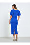 Women Blue Short Sleeves Sheath Midi Dress - 4