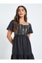 Women Black Embroidered Puff Sleeves Tiered Maxi Dress - 2