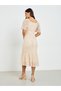 Women Beige Lace Mermaid Hem Midi Dress - 5